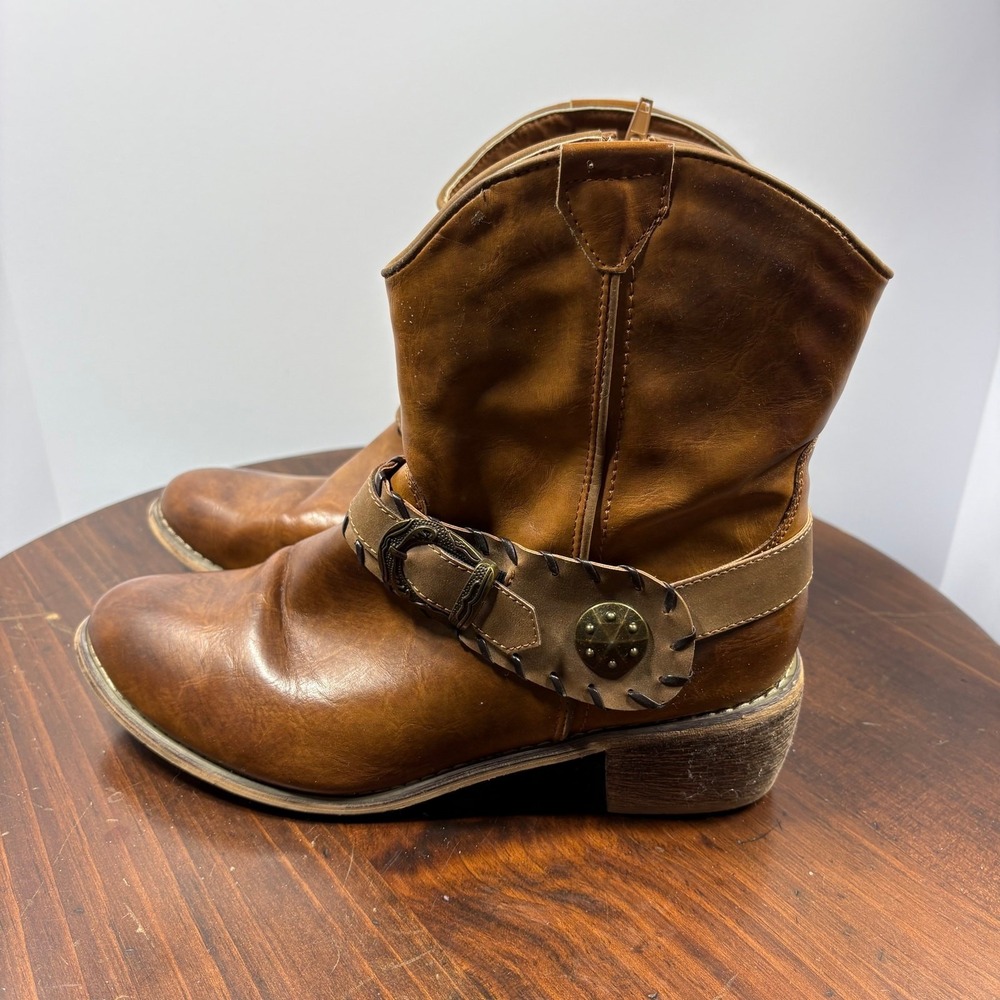 Pierre Dumas Western Boots Womens Size 10 Brown Leather‎ Buckle Strap Cowgirl